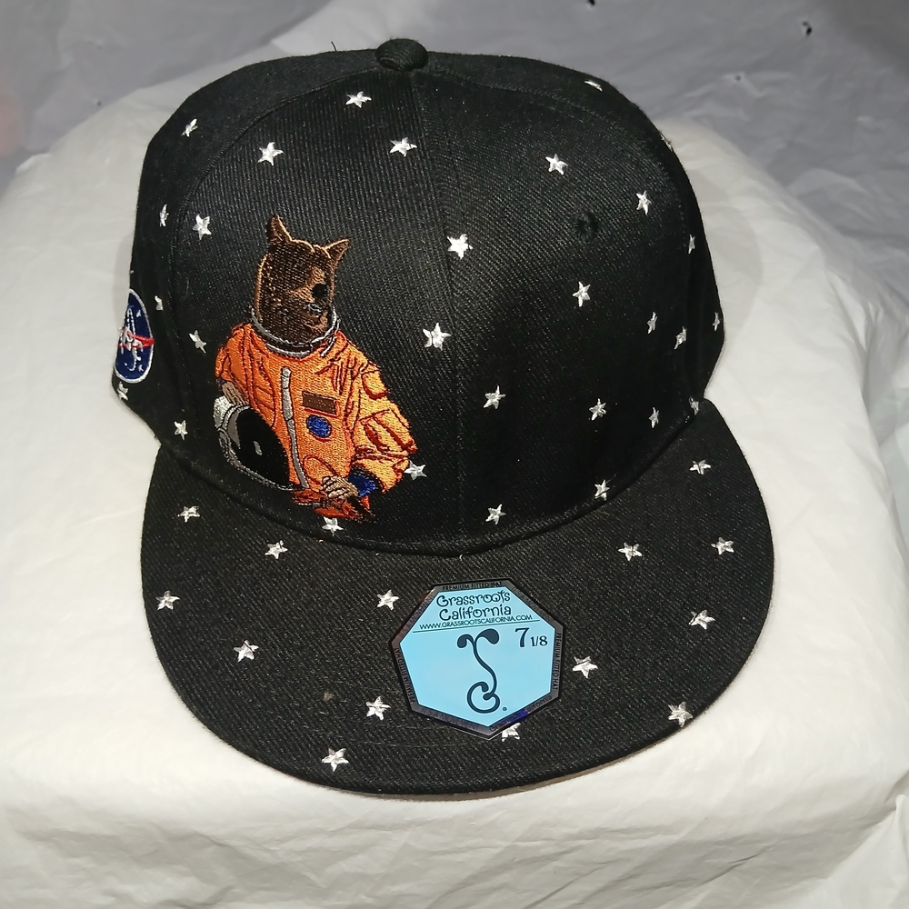 Grassroots Black Star Pattern Hat with Astronaut Bear Design Sale